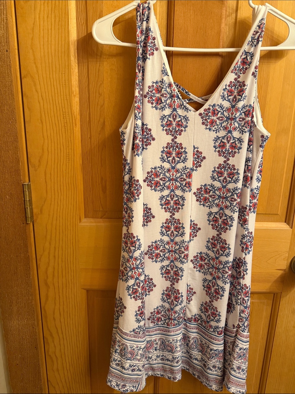 Three Hearts Cream Mini Dress with Blue & Red Floral Print